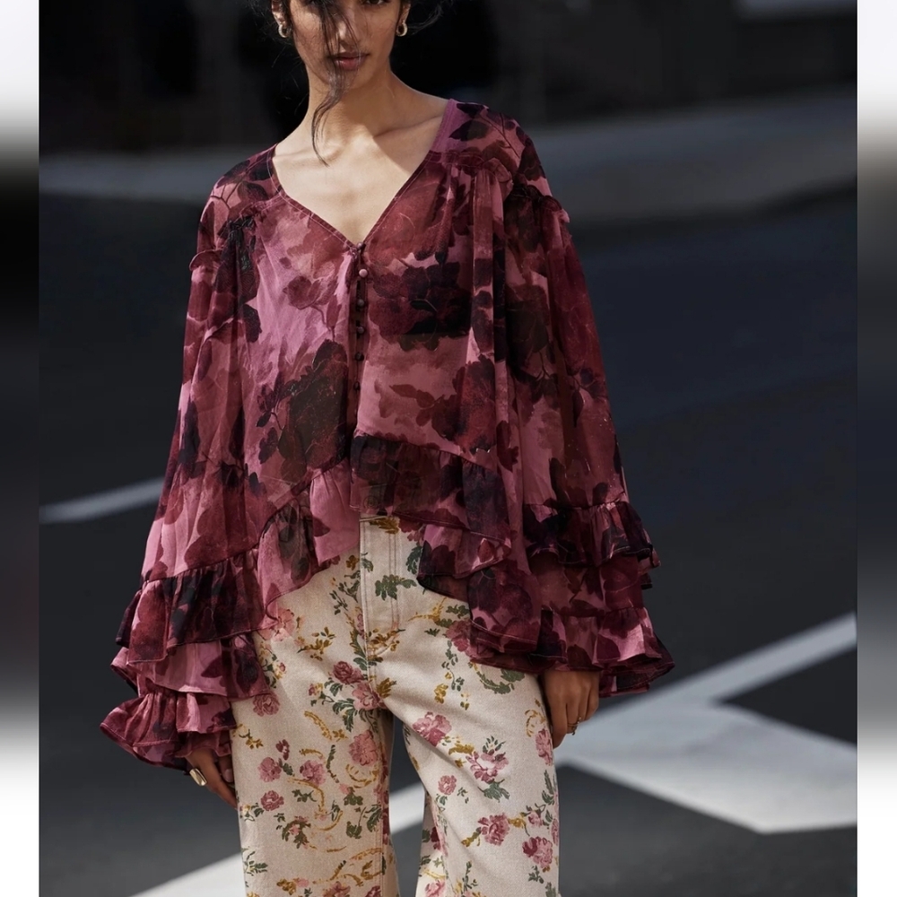 New Free People Day Dreaming Blouse rose combo